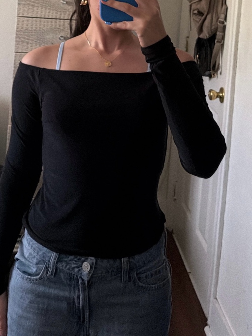 ASOS Black Off-Shoulder Long Sleeve Top